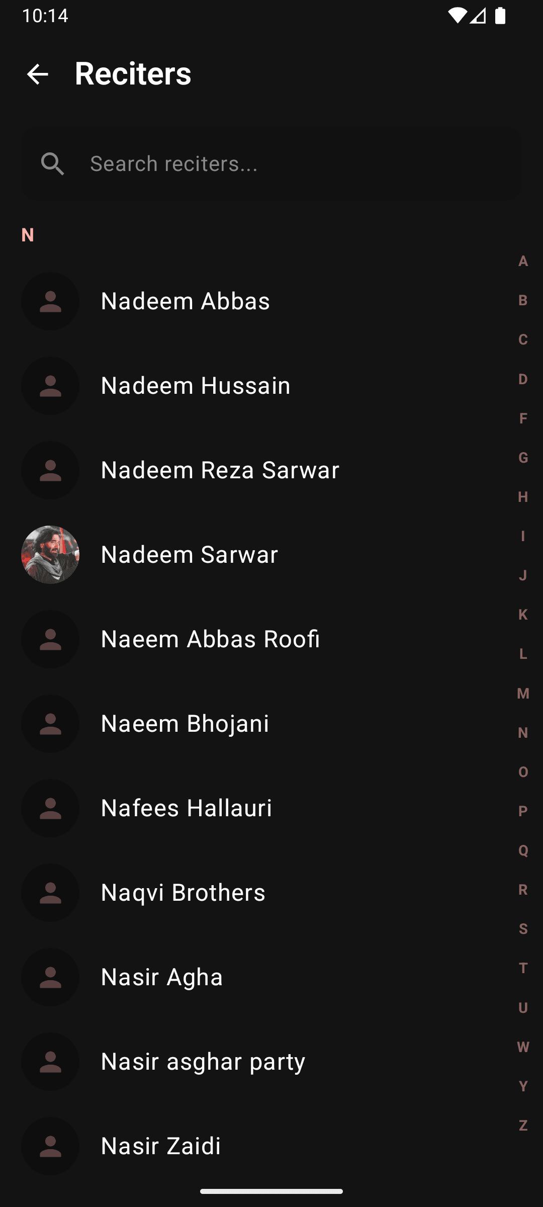 A–Z list of reciters and anjumans